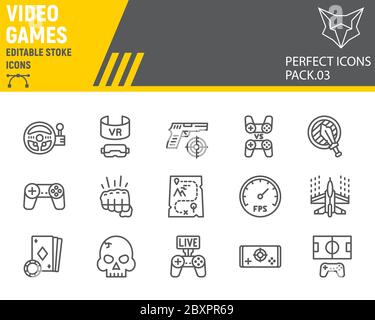 Video-Spiele Linie Icon Set, Gaming-Symbole Sammlung, Vektorskizzen, Logo Illustrationen, Video-Gaming-Symbole, spielen Zeichen lineare Piktogramme, editierbar Stock Vektor