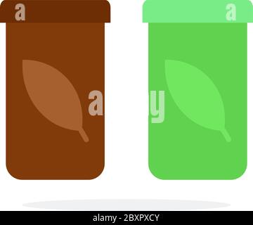 Schwarzer und grüner Tee in der Verpackung Vektor flaches Material Design isoliertes Objekt auf weißem Hintergrund. Stock Vektor