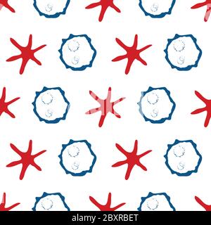 Abstrakter Mondkrater und Sterne Vektor nahtlose Muster Hintergrund. Naive Stil Hand gezeichnet himmlischen Asteroiden rot blau weiß Hintergrund. Überall modern Stock Vektor