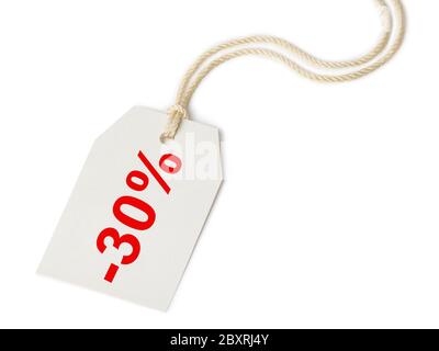 Rabatt auf Etiketten 30 % Stockfoto