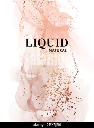 Abstrakte rosa Gold Malerei, Marmor Öl Aquarell Tapete. Struktur der Grunge-Tinte. Liquid Fluid Mix zeitgenössische 2020 Kunst in Vektor . Stock Vektor