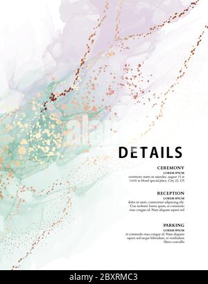 Luxus mintgrün und violett abstrakt fluide Kunst Malerei Hintergrund Alkohol Tinte Technik, Gold Folie Glitter spritzt Aquarell zeitgenössische Kunst. Int Stock Vektor