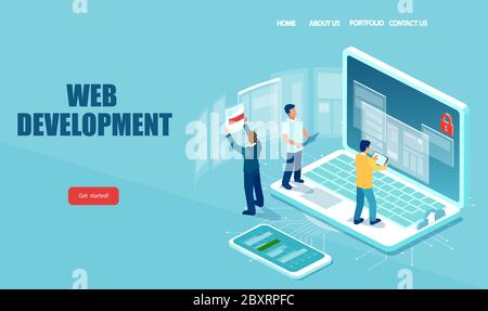 Vektor der Männer IT-Profis arbeiten auf Computer-Web-Entwicklung Stock Vektor
