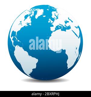 Europa, Nord- und Südamerika, Afrika. Vektorkarte Symbol des Globus, Erde. Alle Elemente befinden sich auf einzelnen Ebenen in der Vektordatei. Stock Vektor