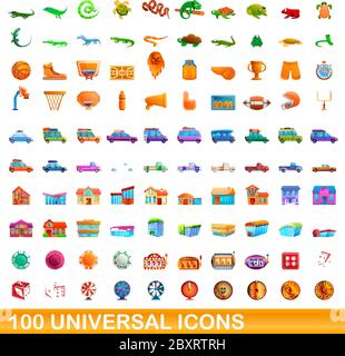 100 universelle Symbole gesetzt. Cartoon Illustration von 100 universelle Symbole Vektor auf weißem Hintergrund einstellen Stock Vektor