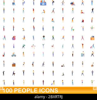 100 Personen Symbole gesetzt. Cartoon Illustration von 100 Personen Symbole Vektor auf weißem Hintergrund einstellen Stock Vektor