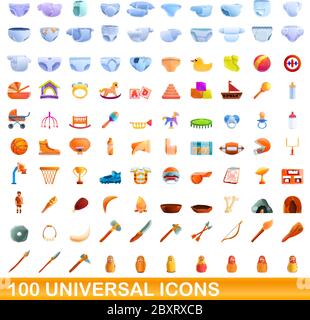 100 universelle Symbole gesetzt. Cartoon Illustration von 100 universelle Symbole Vektor auf weißem Hintergrund einstellen Stock Vektor