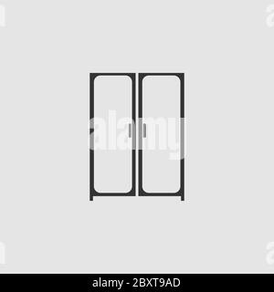 Schrank Kleiderschrank Icon flach. Schwarzes Piktogramm auf grauem Hintergrund. Symbol für Vektorgrafik Stock Vektor