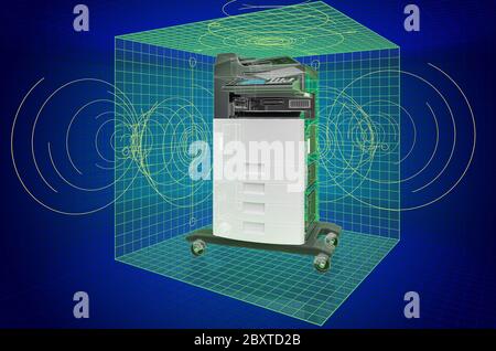 Office Multifunktionsdrucker MFP, Visualisierung 3d cad-Modell, Blaupause. 3D-Rendering Stockfoto