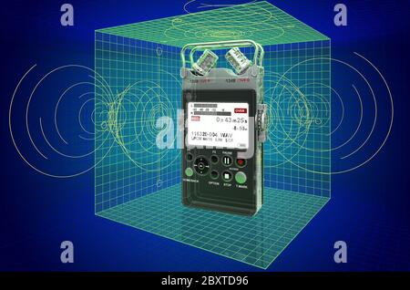 Digitaler Voice Recorder, Diktiergerät Visualisierung 3d cad Modell, Blaupause. 3D-Rendering Stockfoto