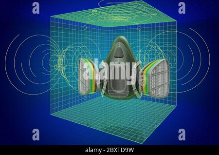 Atemschutzmaske, wiederverwendbare Halbmaske Visualisierung 3d cad-Modell, Blaupause. 3D-Rendering Stockfoto