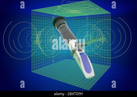 Refraktometer, Visualisierung 3d cad Modell, Blaupause. 3D-Rendering Stockfoto
