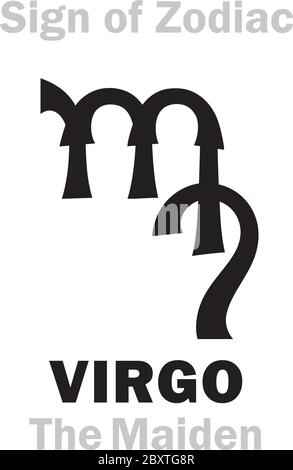 Astrologie Alphabet: Sternzeichen JUNGFRAU (die Jungfrau). Astrologischer Charakter, Hieroglyphen Zeichen, mystisches kabbalistisches Symbol (Variant Symbol). Stock Vektor