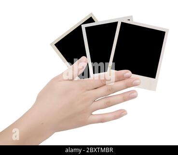 Drei Bilderrahmen in einer Hand Stockfoto