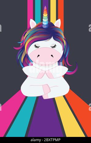 Niedliche Cartoon Einhorn in Lotus Yoga Pose Fantasy-Design. Stock Vektor