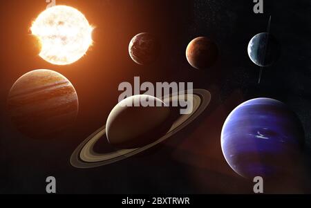 Solaranlage. Alle Planeten auf einer Seite der Sonne Stockfoto