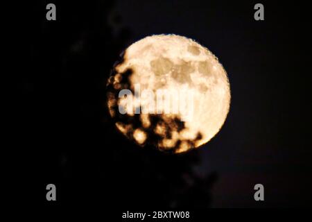 Vollmond der Erdbeere über den Rocky Mountains, Salida, Colorado, USA Stockfoto