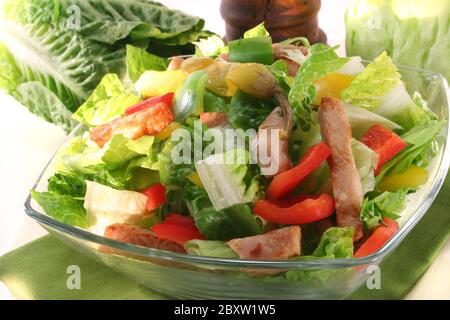 gemischter Salat mit Putengeschnetzeltes Stockfoto