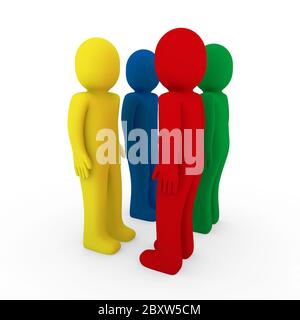 3D menschliches Team blau rot grün, gelb Stockfoto