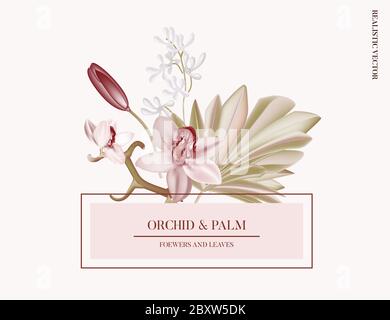 Pampas Gras, rosa Orchidee Papier geschnitten Floral Grußkarte. Origami Blume Urlaub Hintergrund. März. Alles gute zum Muttertag, quadratisches Rahmenholid Stock Vektor