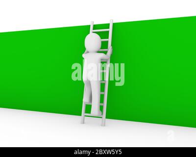 3D-Wand menschlichen Leiter grün Stockfoto