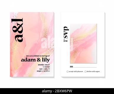 Vector zartes rosa Textur mit flüssigem Fluss und goldenen Marmorstriche, perfekte Dekoration für Hochzeitseinladung, rsnp Karte, Poster, Header, Websit Stock Vektor