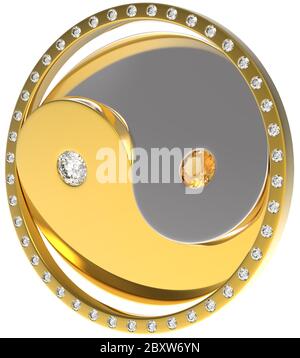 Rotierendes Ying Yang Juwel sybmol. Gold und Diamanten Stockfoto