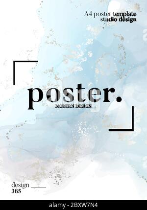 Vektor blaue Tinte abstrakt Aquarell Wolke. Flüssige Tinte wirbelnd im Wasser, modernes flüssiges Marmorposter. Abstraktes Banner Alkohol Tinte Farben. Stock Vektor