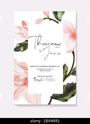 Hochzeit Einladung Rahmen Zusammensetzung mit Blumen, Blätter, Aquarell, minimal Vektor. Skizzierte realistische Kranz, Blumen und Kräuter Girlande mit Rose, Stock Vektor