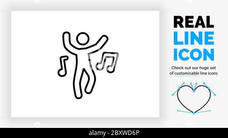Editierbares Liniensymbol einer Stick-Figur Musikparty Stock Vektor