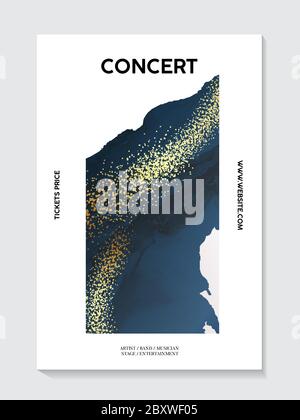 Phantom blau marineblaue Marmorstruktur mit Goldfolie weiche Textur Konzert Postert Konzept. Abstraktes Art 2020 Design, Liquid Flow in dunkelblauem Farbdesign Stock Vektor