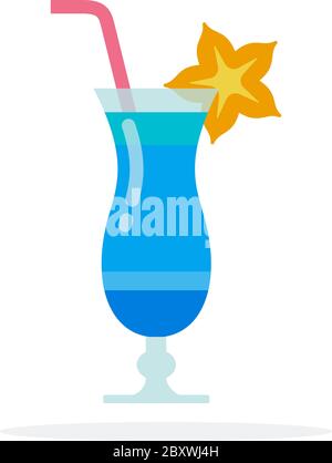 Cocktail blau Lagune Vektor flach Material Design isoliertes Objekt auf weißem Hintergrund. Stock Vektor