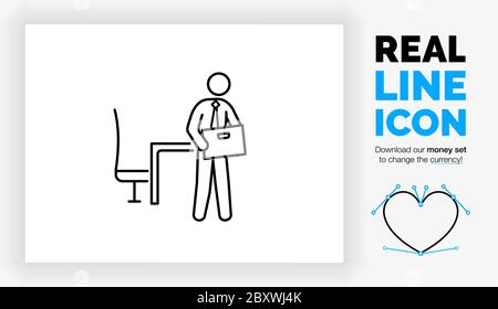 Bearbeitbares reales Liniensymbol eines Mitarbeiters mit Strichmännchen in einer Farbe Stock Vektor