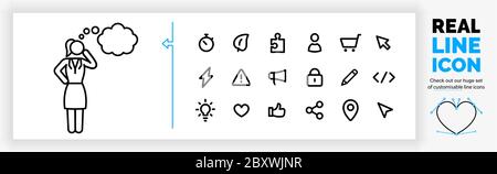 Bearbeitbares Liniensymbol einer Frau, die darüber nachdenkt Stock Vektor
