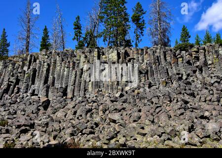 Die seltsame Felsformation bei Sheepeater Cliffs im Yellowstone Nationalpark. Stockfoto