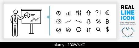 Editierbares Symbol einer echten Linie eines Geschäftsmanns, der eine Präsentation gibt Stock Vektor