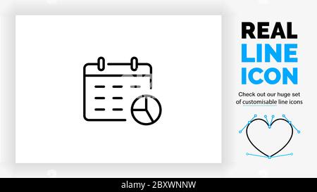 Bearbeitbares Liniensymbol einer Agenda mit einem Kreisdiagramm Stock Vektor