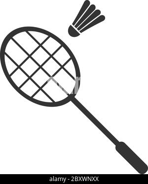 Badminton. Schwarzes Symbol flach auf weißem Hintergrund Stock Vektor