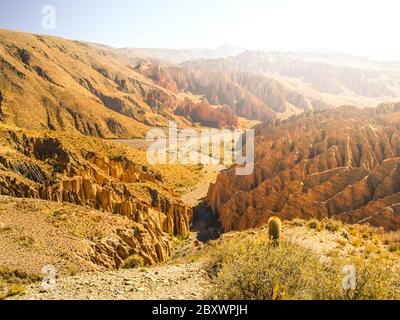 Landschaft rund um das Quebrada de Palala Tal mit erodierten, stacheligen Felsformationen, El Sillar Pass in der Nähe von Tupiza, Bolivien, Südamerika. Stockfoto