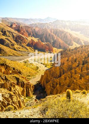 Landschaft rund um das Quebrada de Palala Tal mit erodierten, stacheligen Felsformationen, El Sillar Pass in der Nähe von Tupiza, Bolivien, Südamerika. Stockfoto