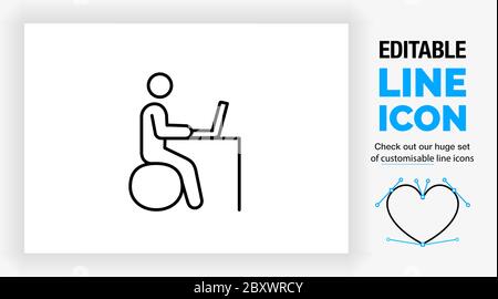 Editierbare Linie Symbol einer Stabfigur sitzt auf einer ergonomischen Kugel Stock Vektor