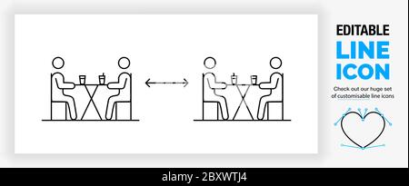 Bearbeitbares Liniensymbol von Personen, die soziale Distanz halten Stock Vektor