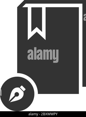 Buch schreiben. Schwarzes Symbol flach auf weißem Hintergrund Stock Vektor