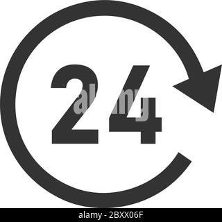 24 Stunden verfügbar. Schwarzes Symbol flach auf weißem Hintergrund Stock Vektor
