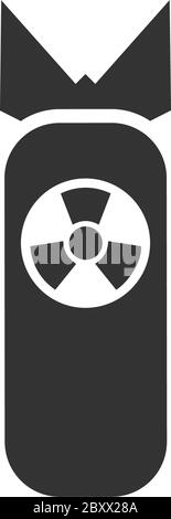 Atombombe. Schwarzes Symbol flach auf weißem Hintergrund Stock Vektor