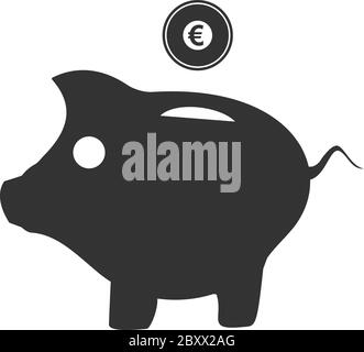 Pig Money Box. Schwarzes Symbol flach auf weißem Hintergrund Stock Vektor