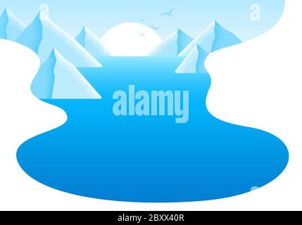 Berglandschaft und ein See in blauer Farbe Boot Safety Kit Icon flach isoliert. Stock Vektor