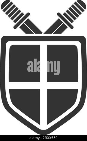 Schild und Schwert. Schwarzes Symbol flach auf weißem Hintergrund Stock Vektor