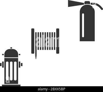 Feuerlöschanlagen. Schwarzes Symbol flach auf weißem Hintergrund Stock Vektor
