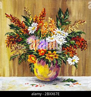 Wilde Blumen in einem Tontopf Stockfoto